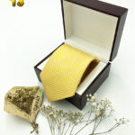 Cà vạt xanh vàng chấm bi trắng - Hộp gỗ - 13