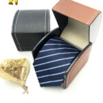 Cà vạt xanh sọc xanh - Hộp da - 21