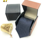 Cà vạt xanh đen chấm trắng - Hộp da - 27